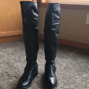Black leather over the knee boots